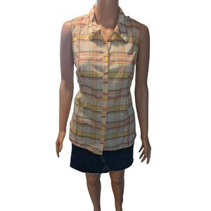 Motherhood Maternity Plaid Tie-back Button up Tank Blouse Sz S